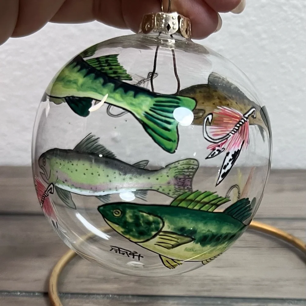 Chase International Mouth-Blown Glass Reverse Painted Christmas Ornament Signed
